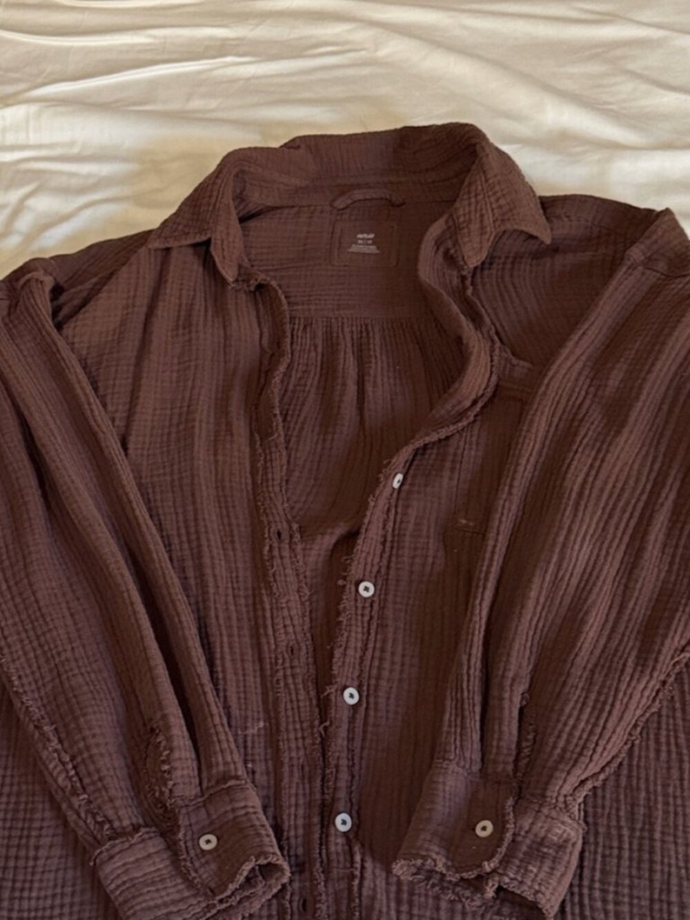 aerie Button-Down Gauze Shirt in Deep Brown